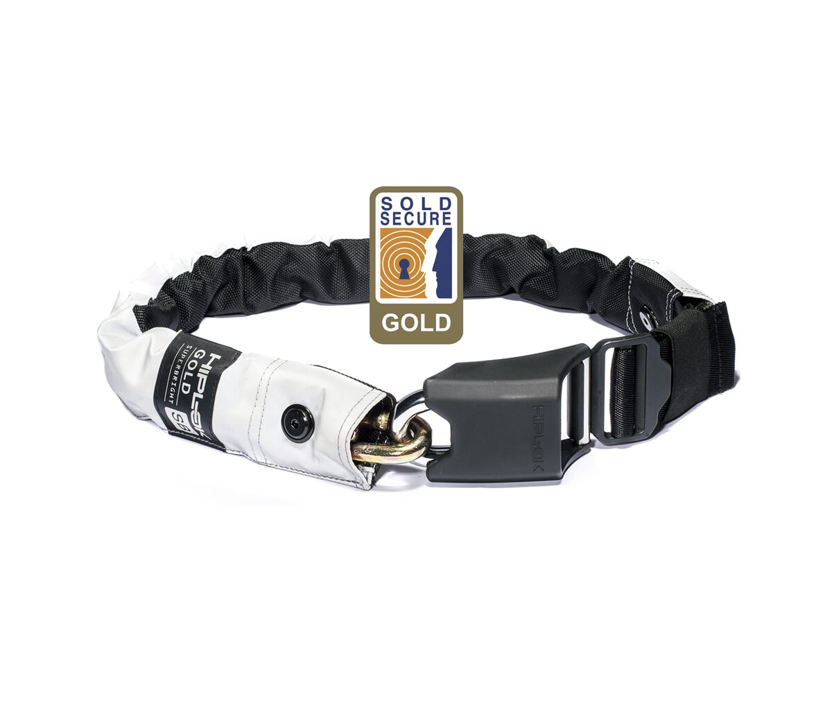 Hiplok Gold Superbright Rowerowy Zamek Łańcuchowy 85cm 10mm Ocena Gold Wzmocniona Widoczność